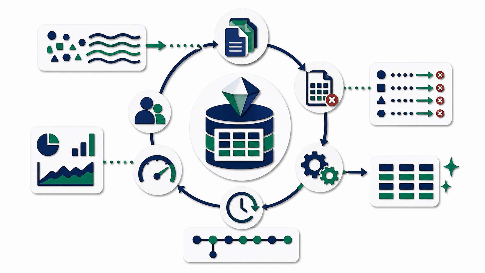 Papercut circular workflow showing ingestion, row-level deletes, compaction, snapshots, and query acceleration