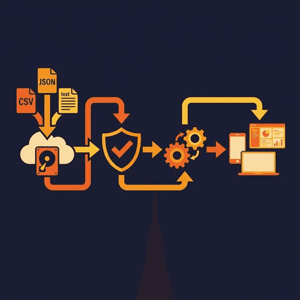 Stages: ingest raw data, validate in staging, apply business logic, serve to consumers