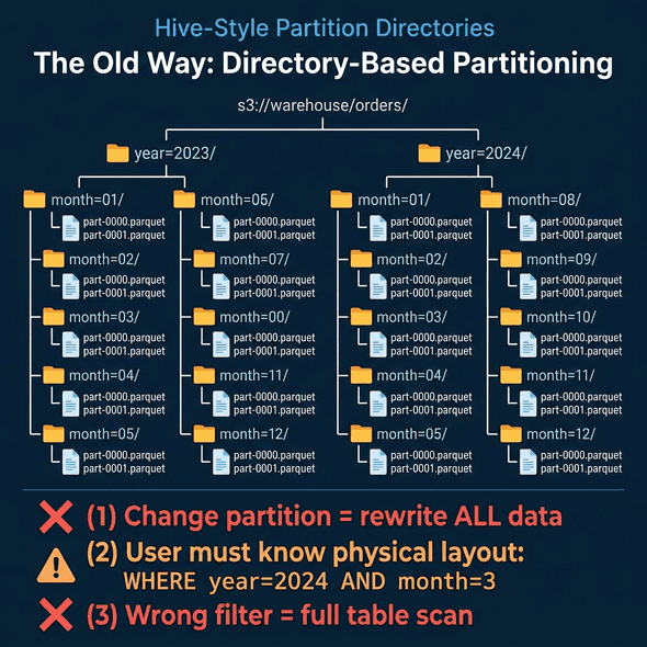 Hive-style directory-based partitioning with its three core problems