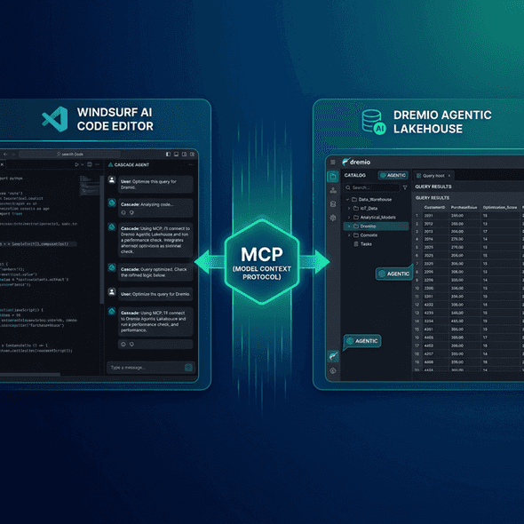 Windsurf AI editor with Cascade agent connecting to Dremio Agentic Lakehouse via MCP