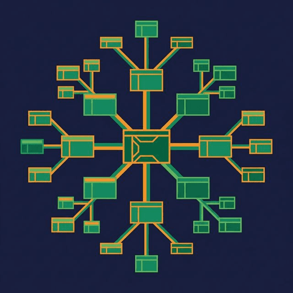 Snowflake schema with fact table and normalized, branching dimension tables