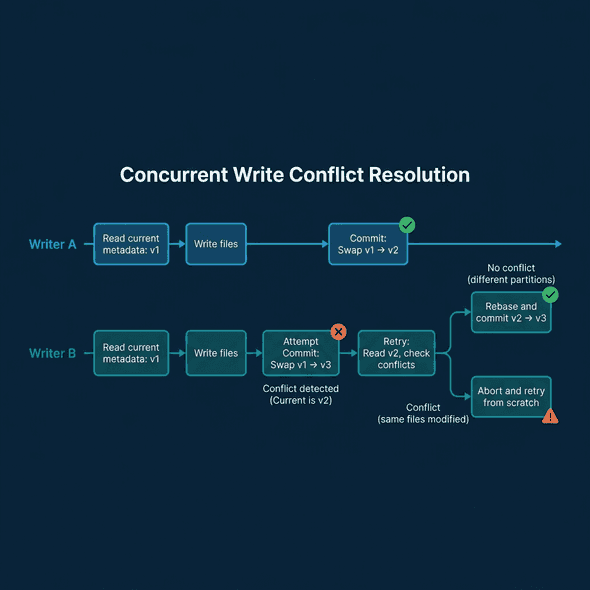 How two concurrent writers are resolved through optimistic concurrency with retry on conflict