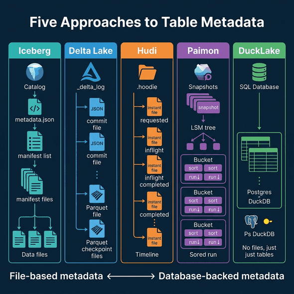 Five approaches to table metadata from file-based to database-backed
