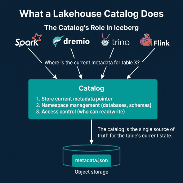 The three core responsibilities of a lakehouse catalog
