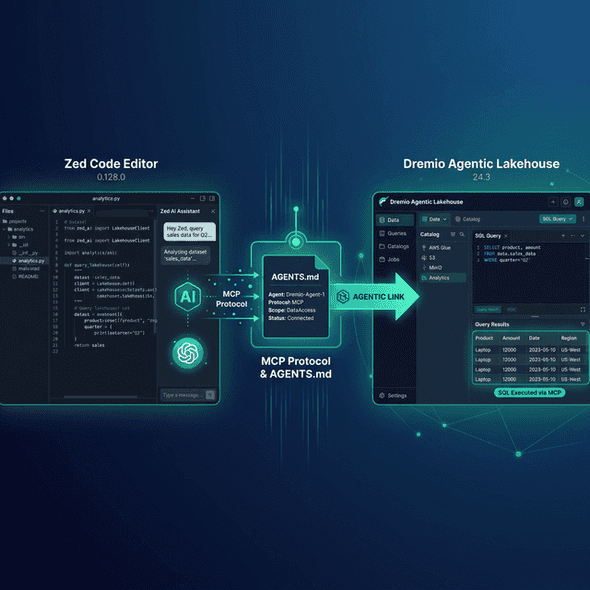 Zed code editor AI assistant connecting to Dremio Agentic Lakehouse via MCP